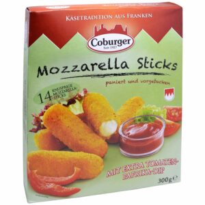 STICKS DE MOZZARELLA REBOZADOS Y PREFRITOS (45% M.G./E.S.)  CON SALSA DE TOMATE Y PIMIENTO