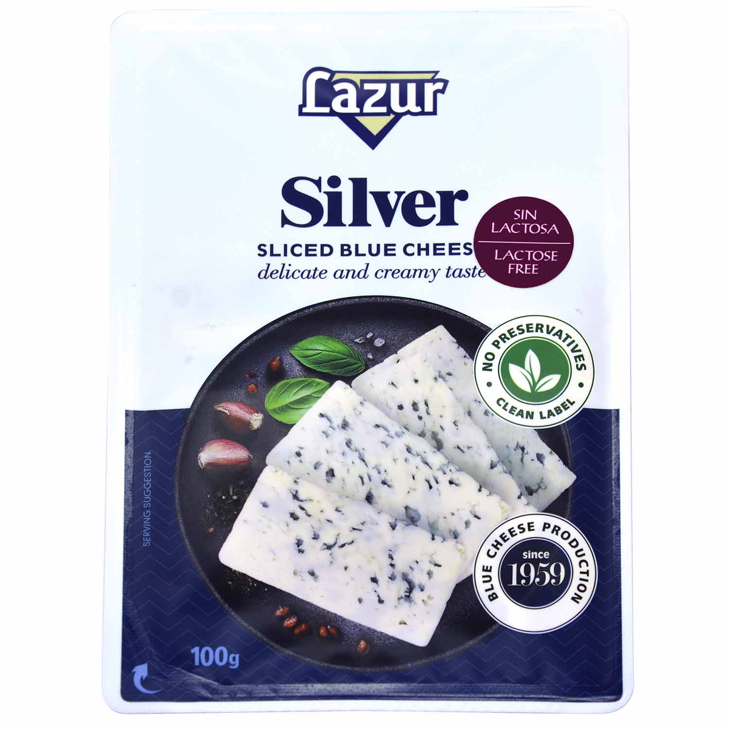 QUESO BLUE CHEESE SILVER 50% M.G./E.S. EN LONCHAS. SIN LACTOSA.