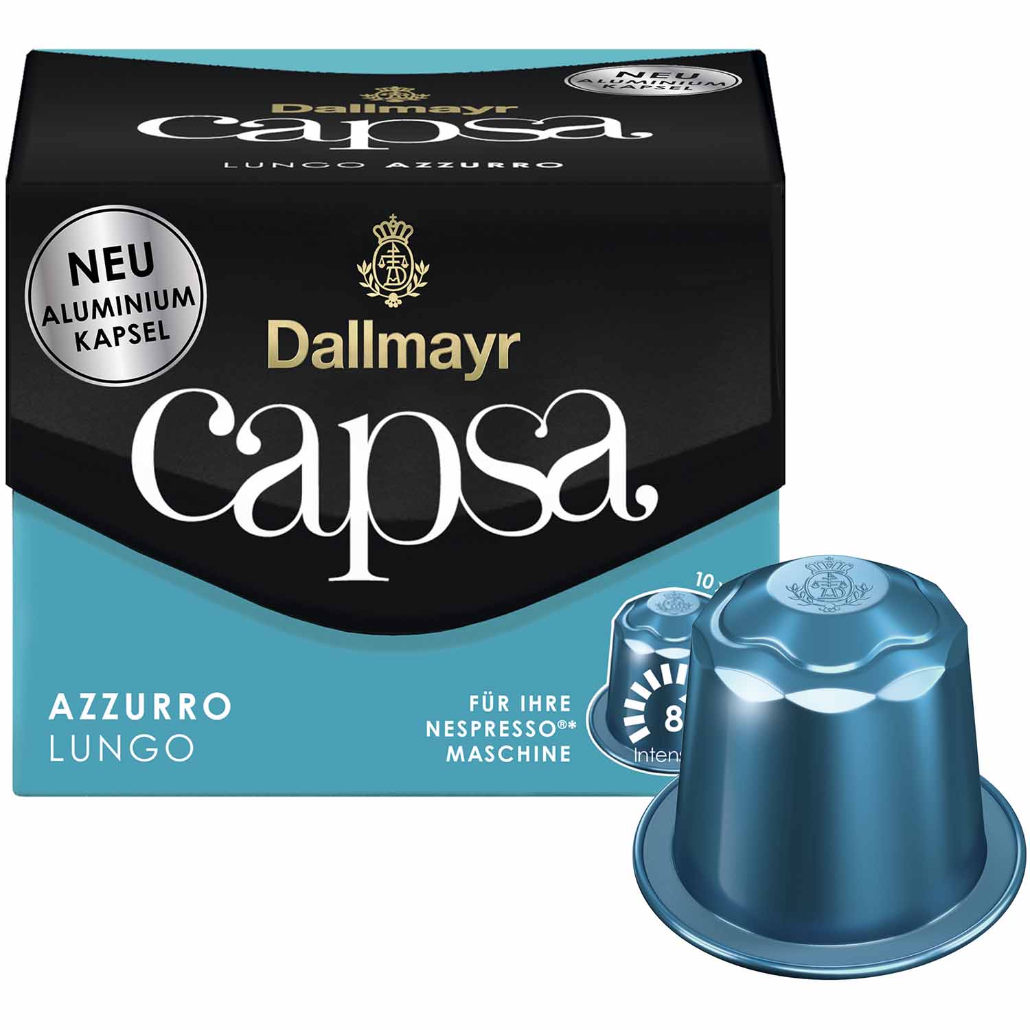 CAPSA: Lungo Azzurro tostado 100%.