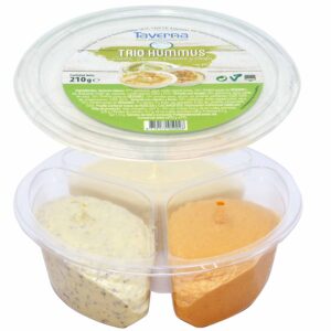 TRIO DE HUMMUS: CLÁSICO, TOMATE, CILANTRO Y LIMÓN