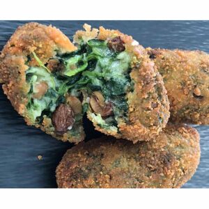 CROQUETAS VEGANAS DE ESPINACAS PASAS y PIÑONES
