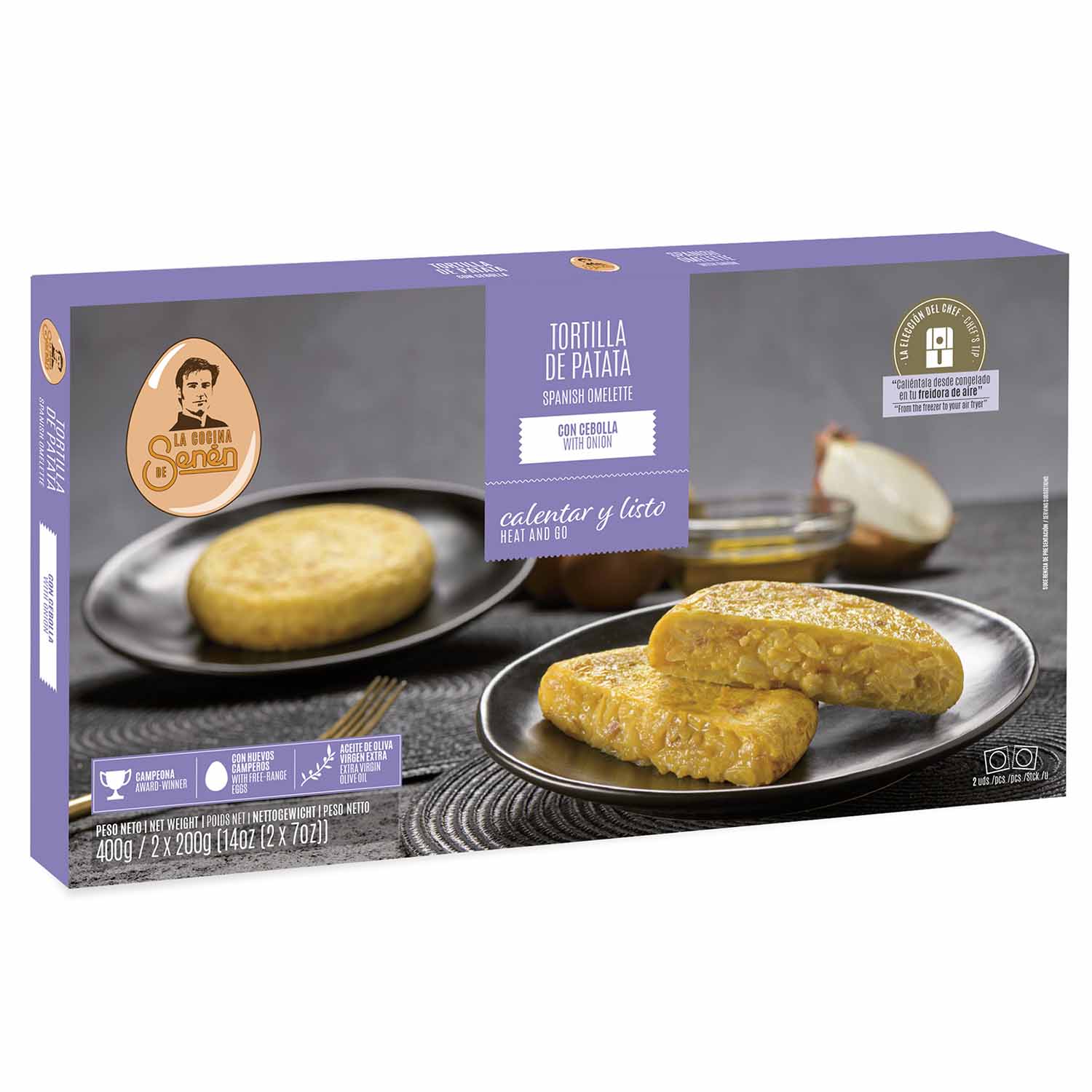 TORTILLA de PATATA con CEBOLLA "Calentar y Listo". Estuche 400 g (2 unidades de 200 g)