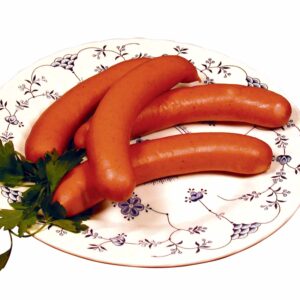 Bockwurst. Salchicha en tripa natural, ahumada, cocida, pasteurizada
