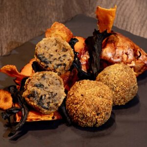 CROQUETAS de TROMPETAS de la MUERTE y BONIATO 100% VEGETAL
